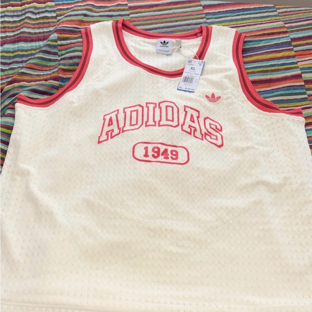 adidas Cream Mesh  with Pink Trim and Logo size extra large double lid jersey